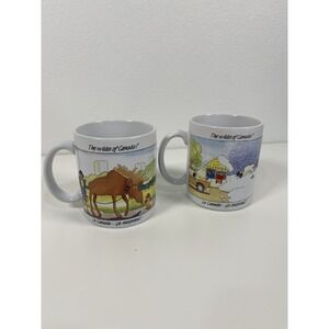 SET OF 2 Wilds of Canada Coffee Mugs Cup John Cadiz Funny Cartoon Canada Proud